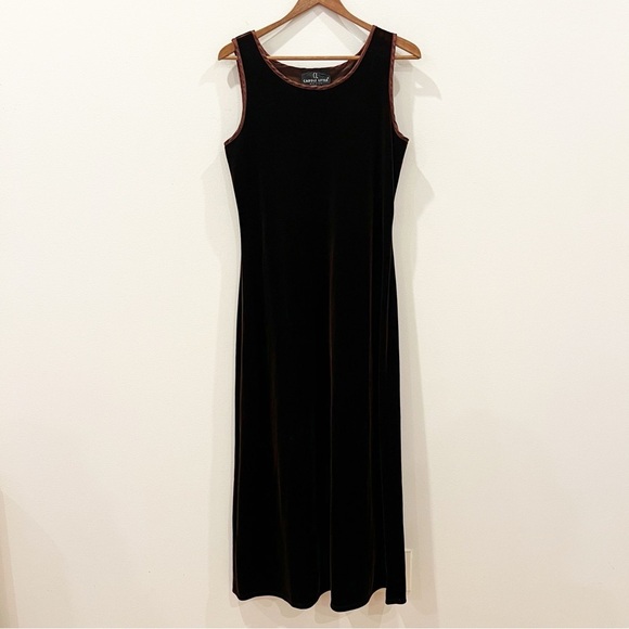 Vintage Carole Little Velvet Maxi Dress 6 Small Brown Elegant Sleeveless Sheath - Picture 1 of 9
